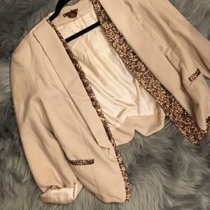 Cream blazer with gold sequin trim